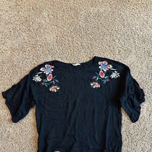 Altar'd State Black Top with Floral Embroidery